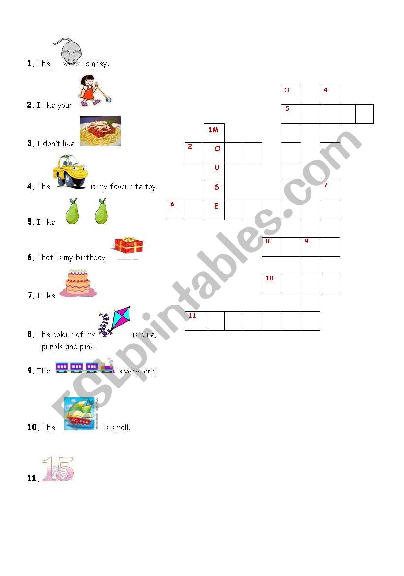 Toys & Food Crossword Puzzle worksheet