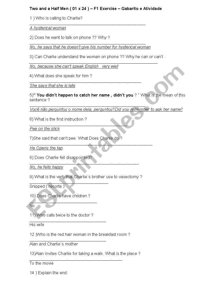 Two and a Half Episode 01x24 worksheet
