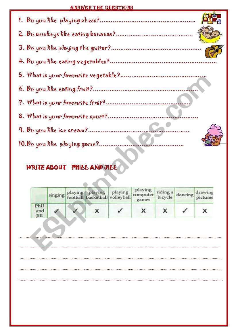 answer the questions worksheet