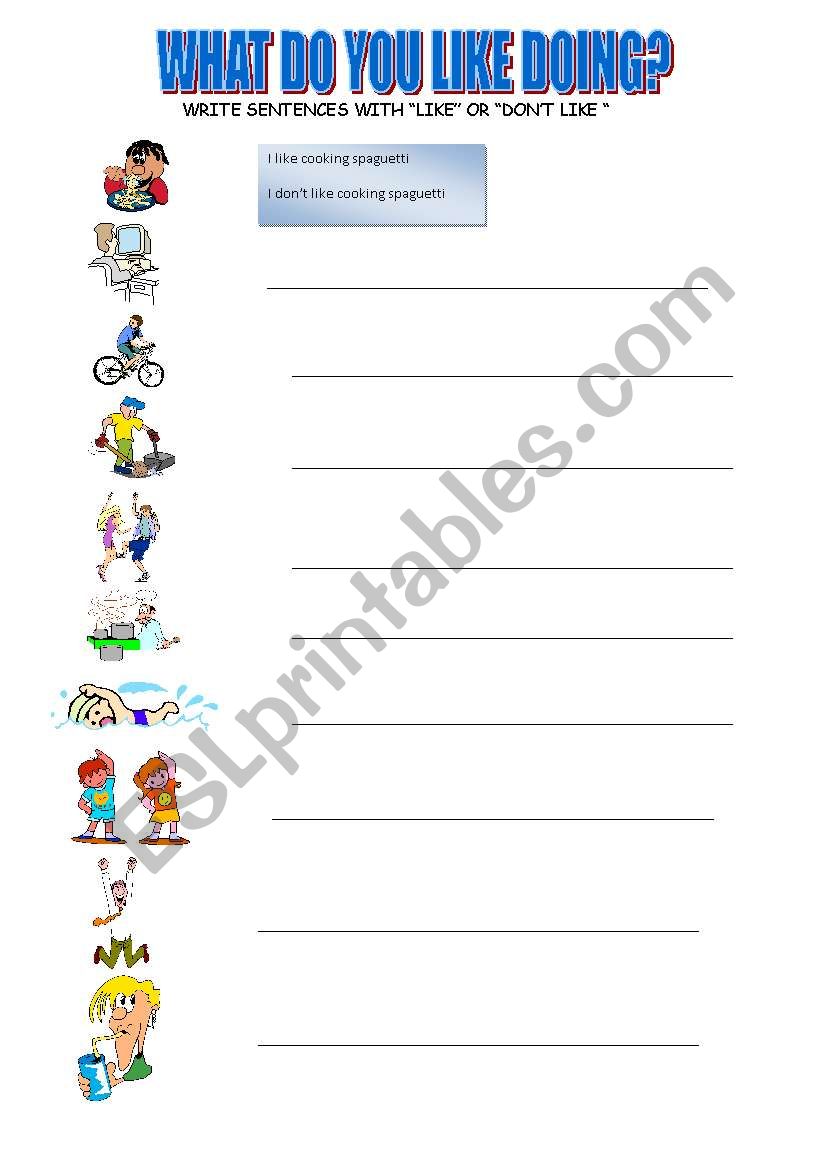 whay do you like doing? worksheet