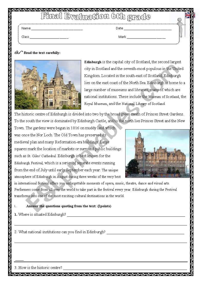 edinburgh worksheet