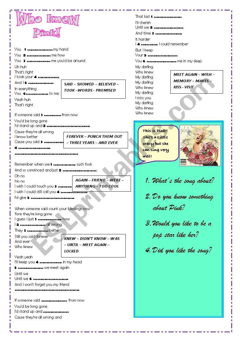 Who Knew - Pink worksheet