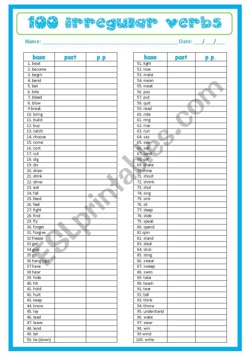 100 Irregular Verbs - Practising the Past Simple