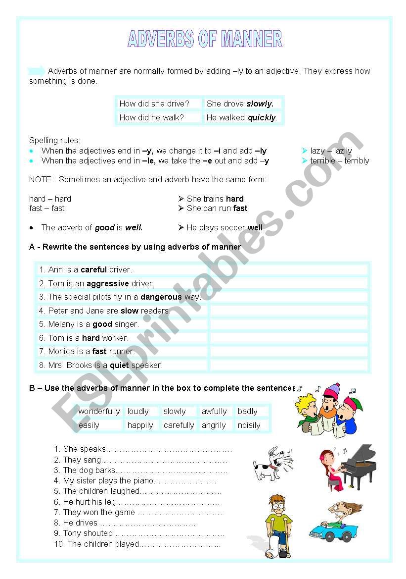 ADVERBS OF MANNER worksheet