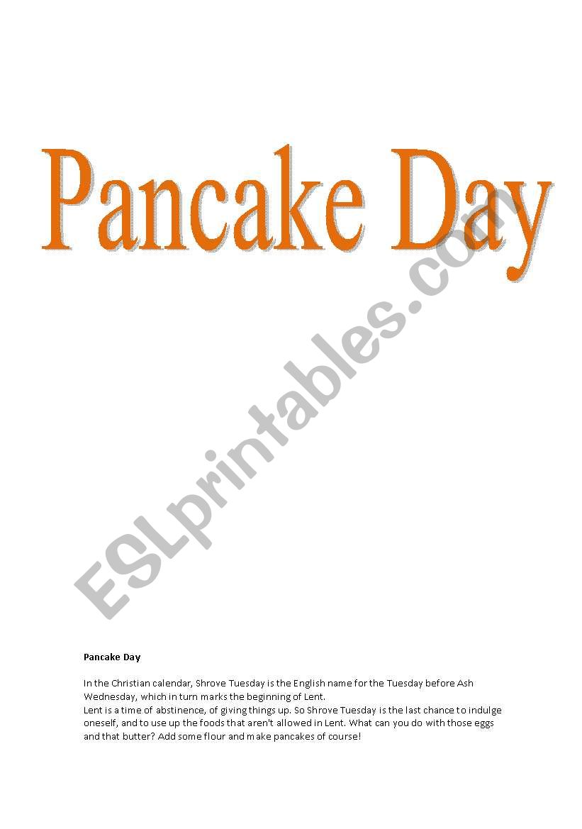 pancake day worksheet