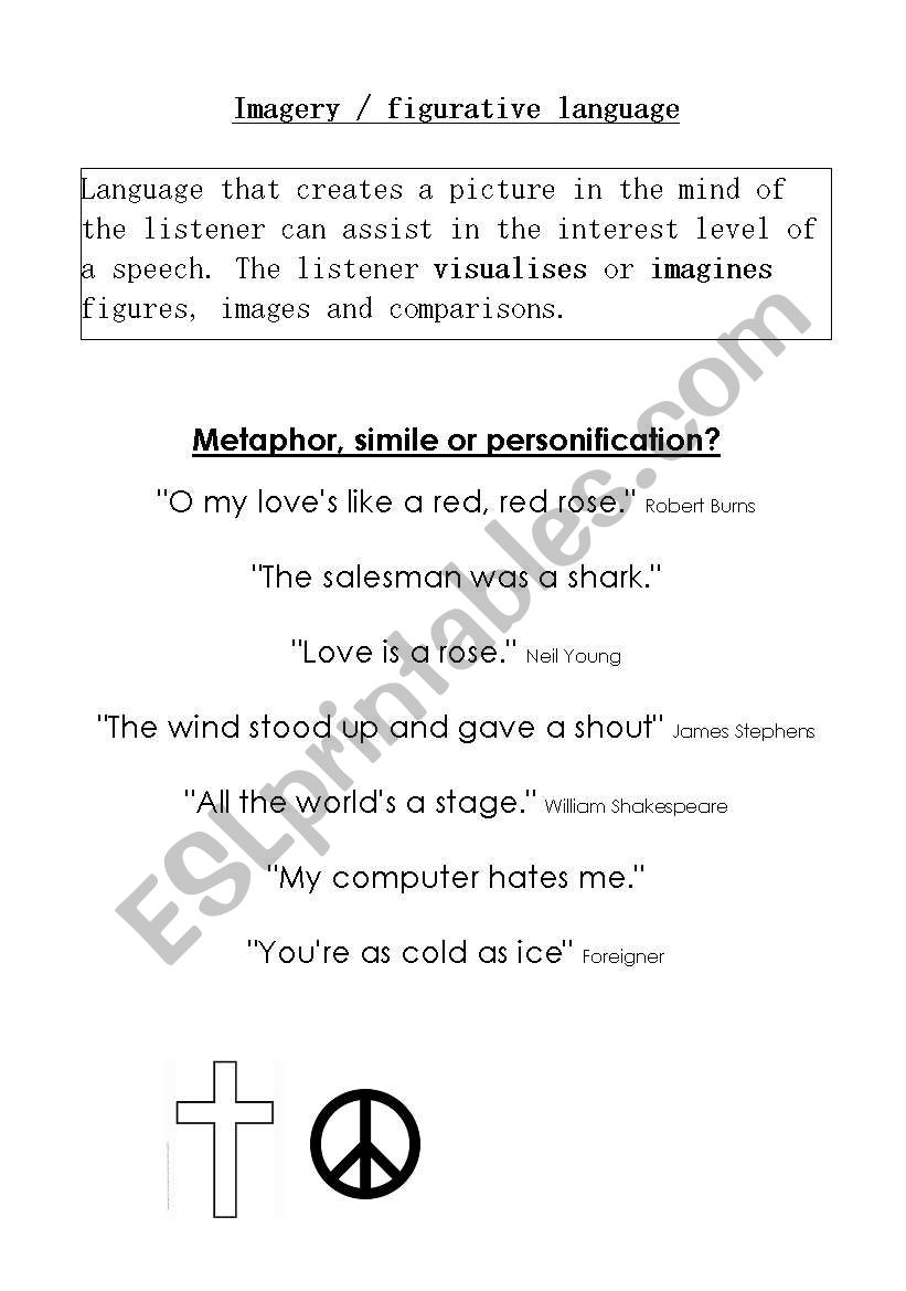 Imagery / figurative language worksheet