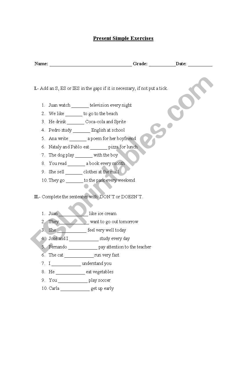 Present Simple Exercises worksheet