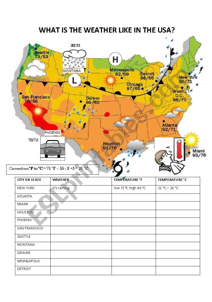 WEATHER IN USA worksheet