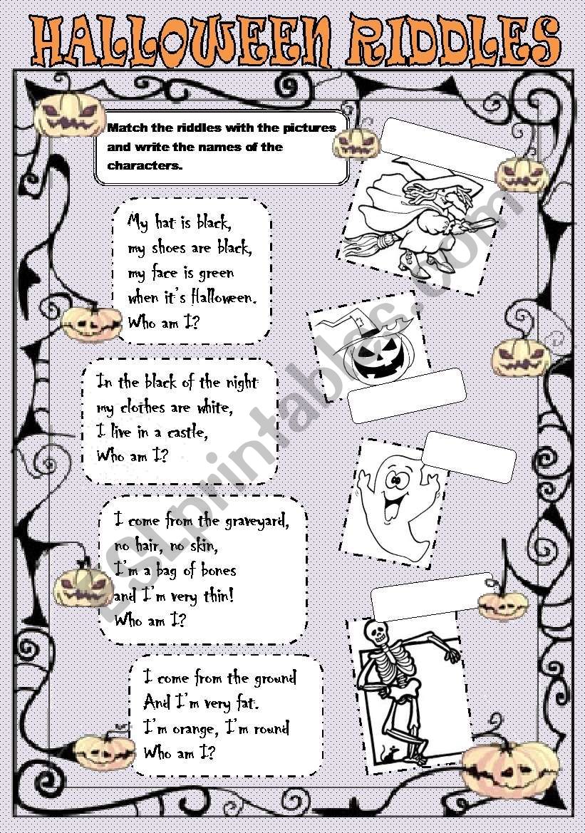 halloween riddles worksheet