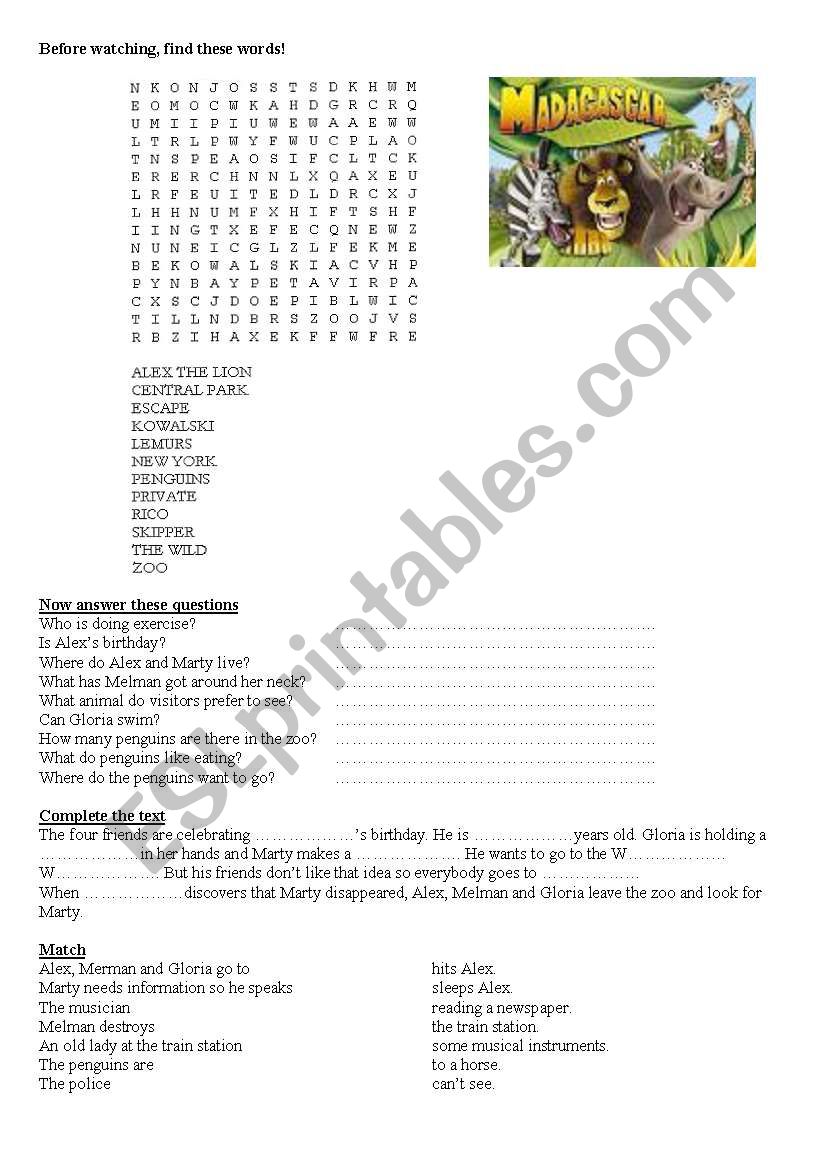 video session. madagascar worksheet