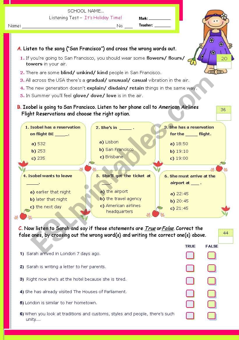 Its Holiday Time!  -  Listening Comprehension