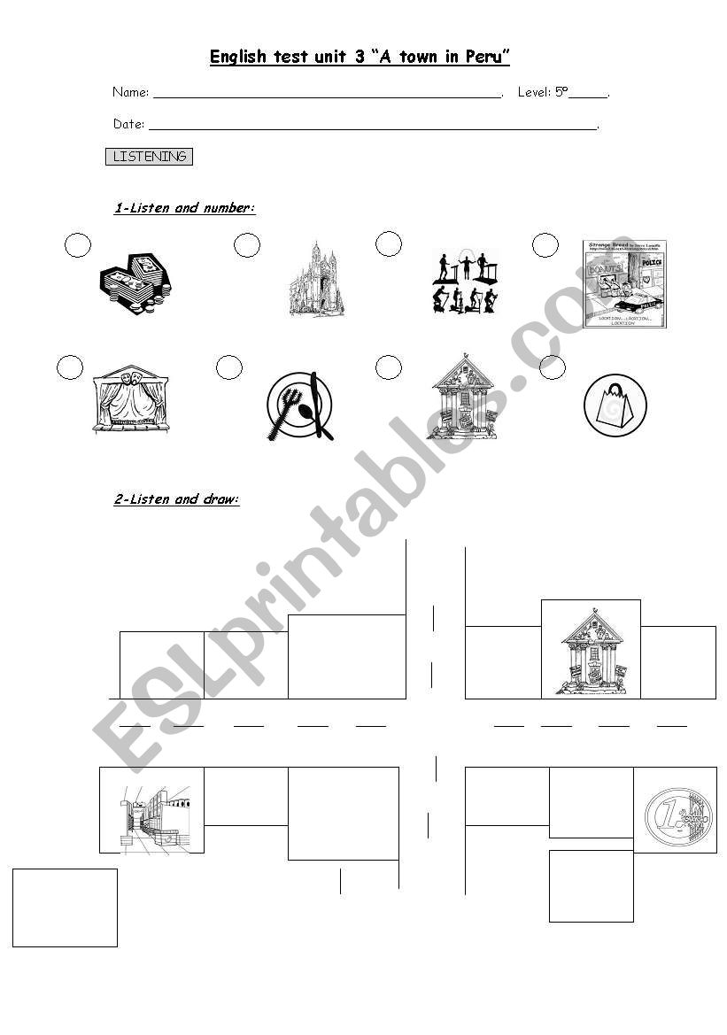 test places in the town worksheet