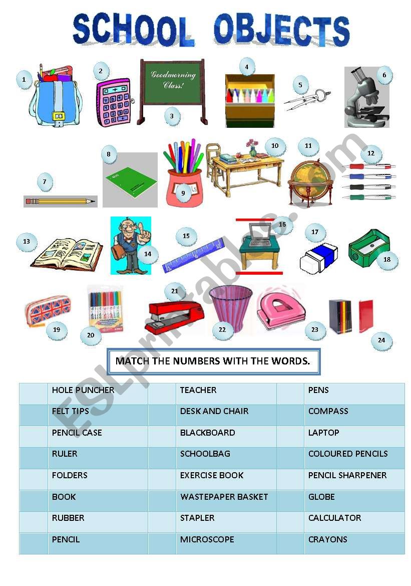 SCHOOL OBJECTS worksheet