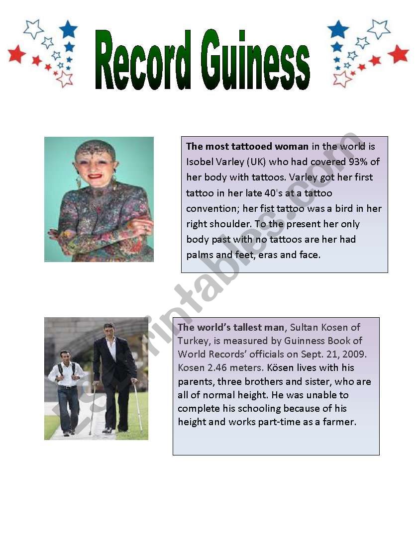 record guiness / Superlatives worksheet