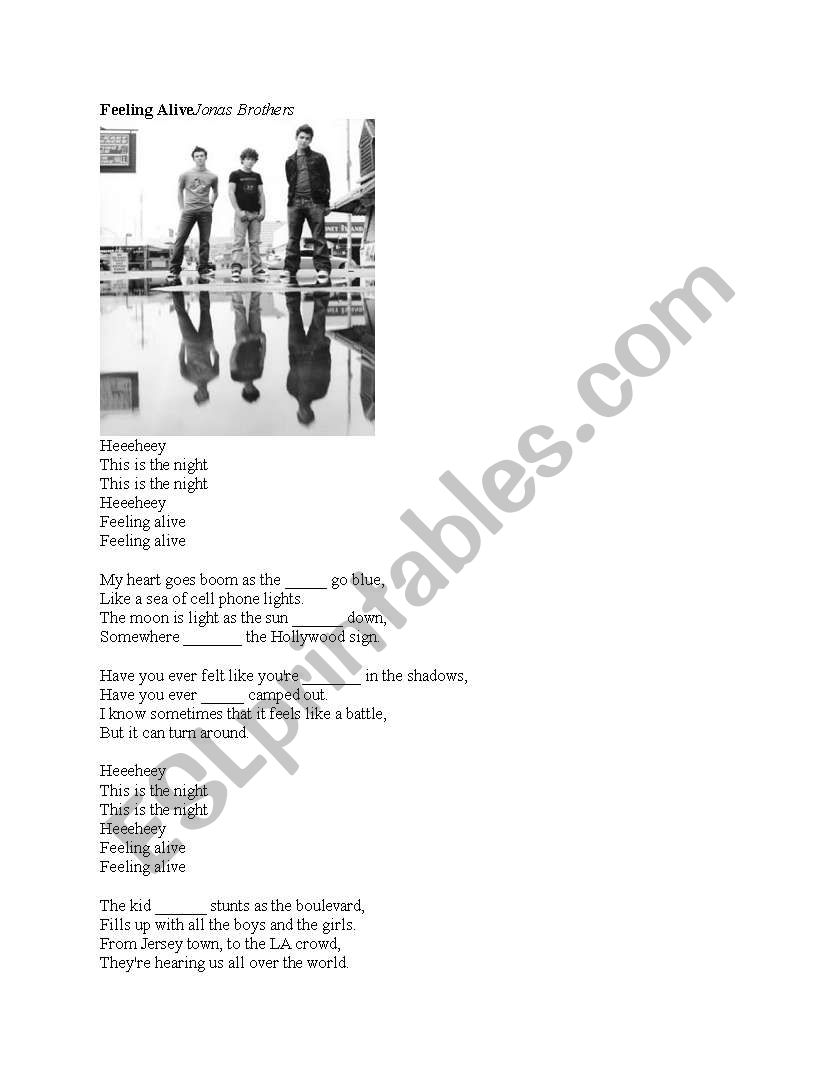 Feeling alive-Jonas Brothers worksheet