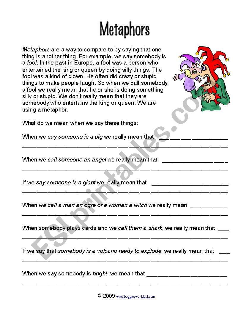 Metaphors worksheet