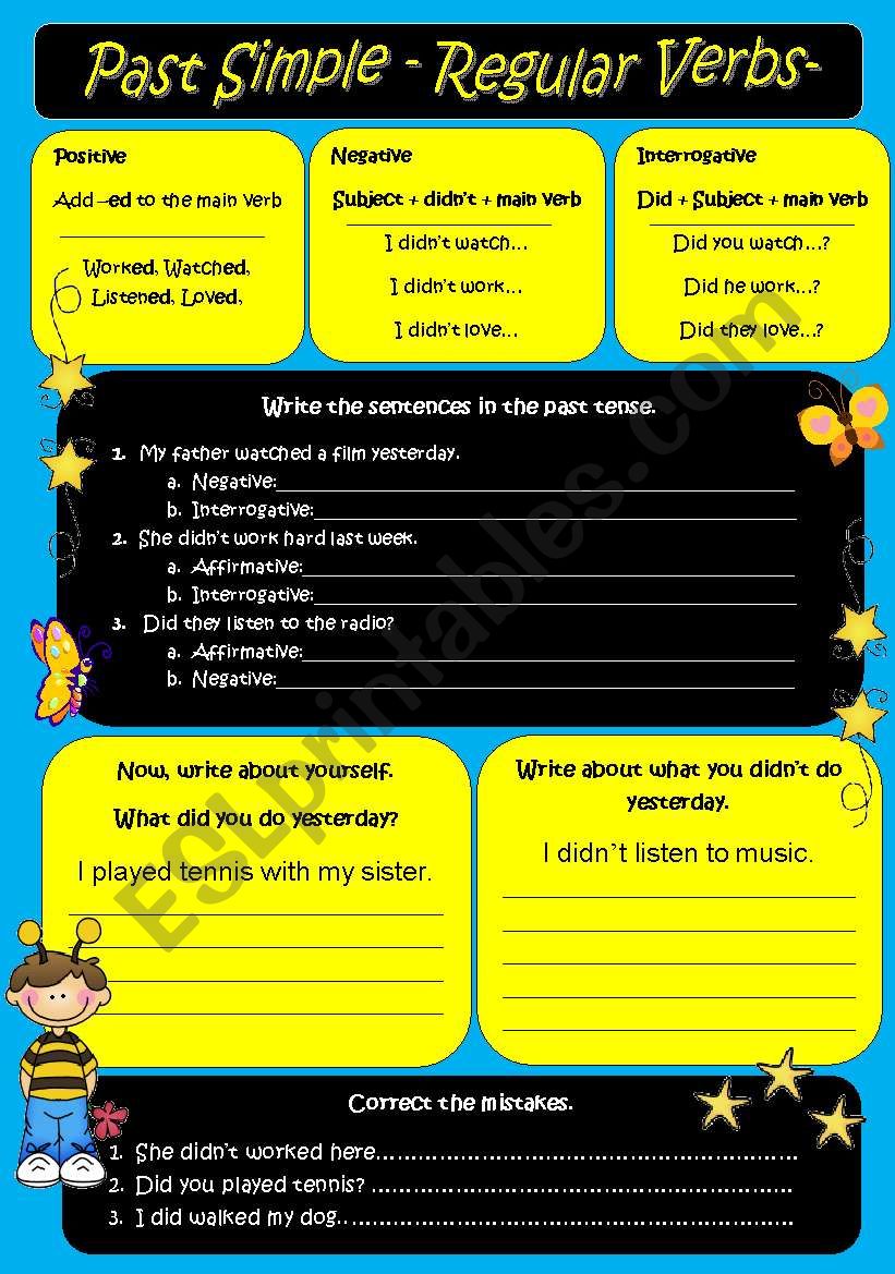 Past simple regular verbs worksheet