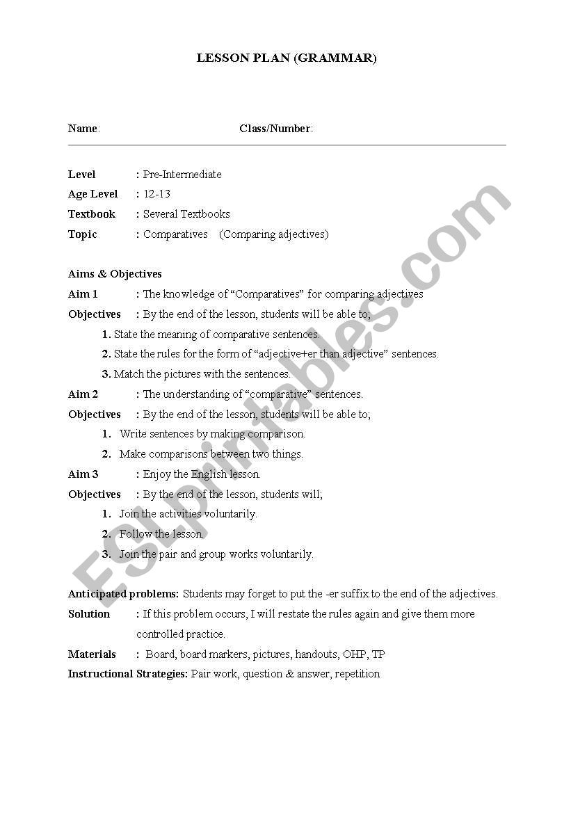 Comparatives worksheet