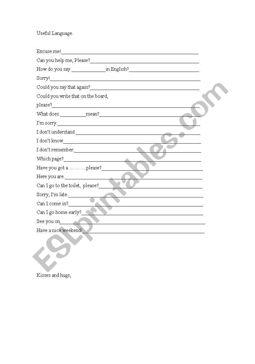 Useful Language worksheet