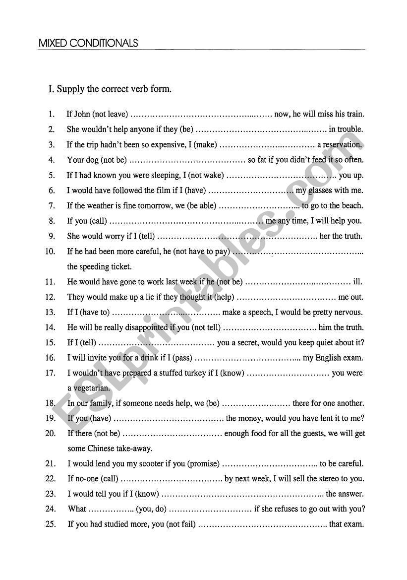 Mixed conditionals. worksheet