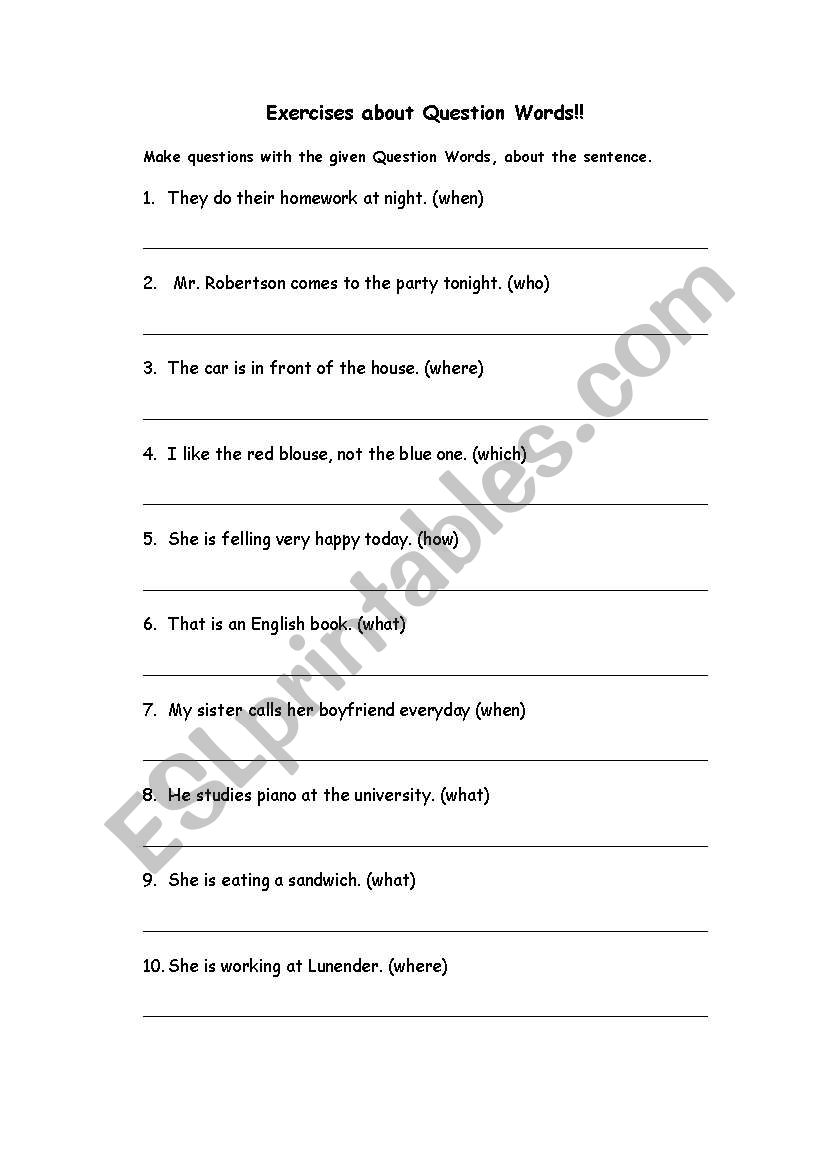 WH words worksheet