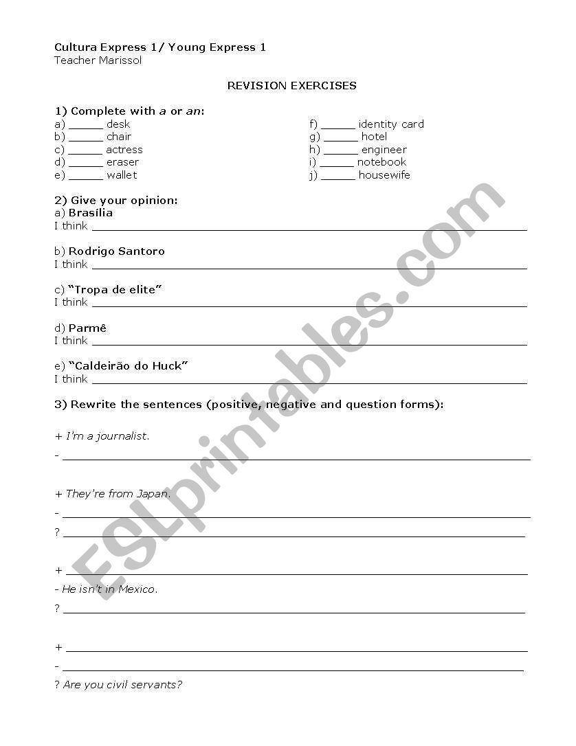 Revision for beginners worksheet