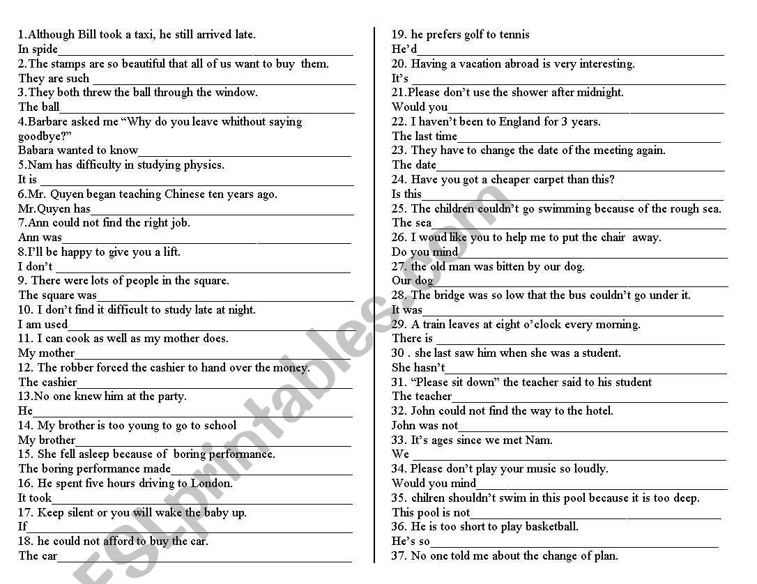 rewrite sentences worksheet