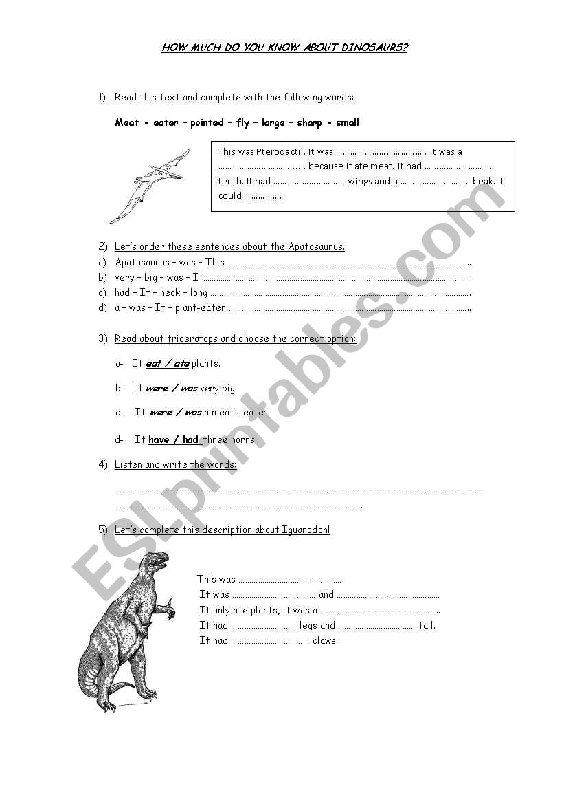 Dinosaurs worksheet