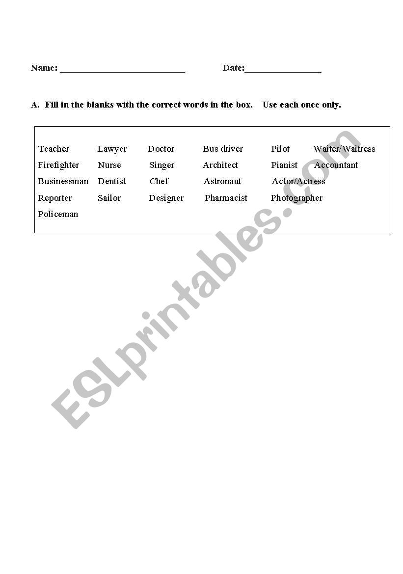 Occupation worksheet