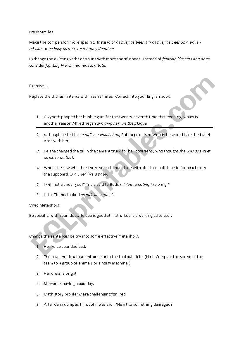 Fresh Similes worksheet