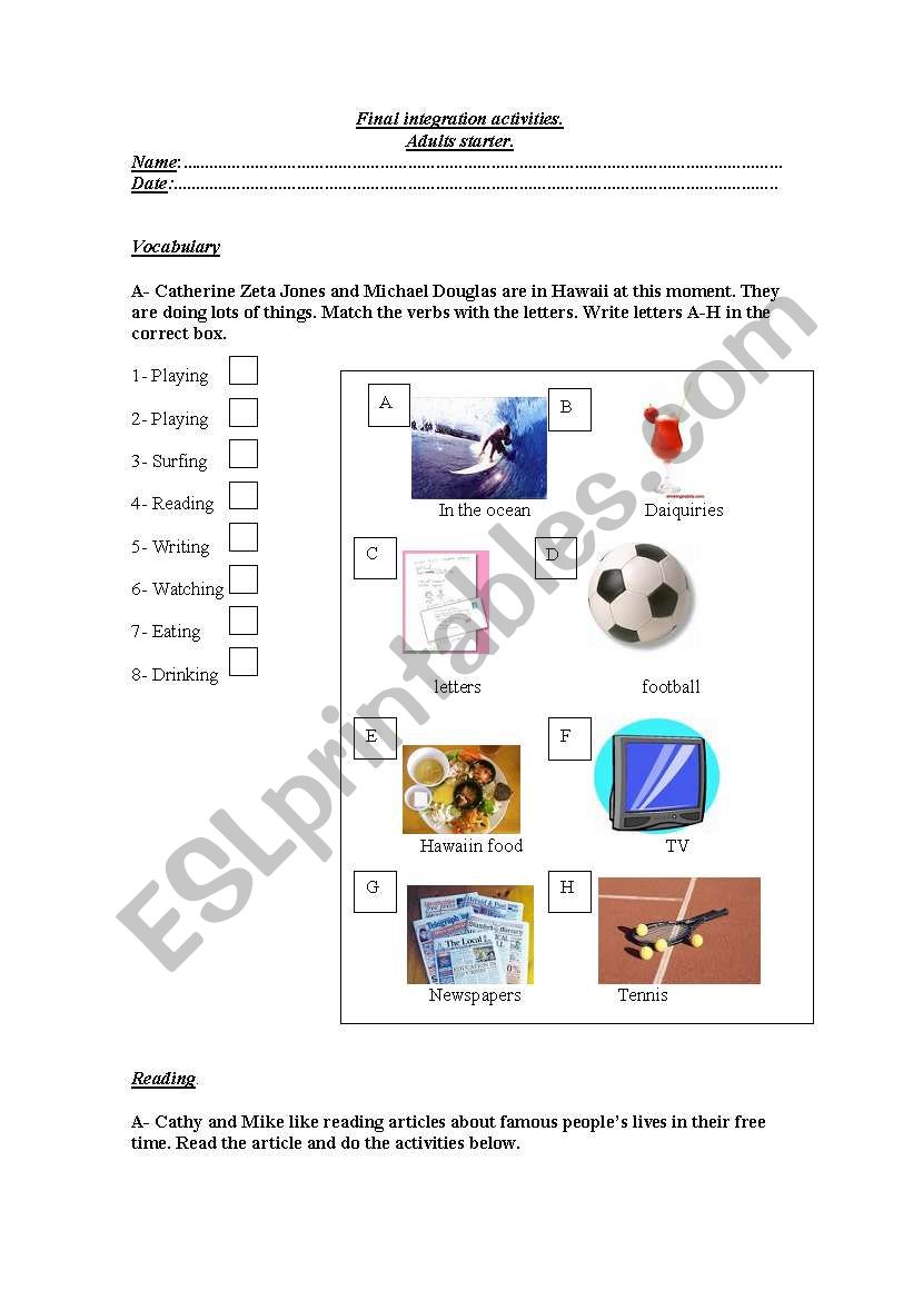 Progress test. Integration activities.