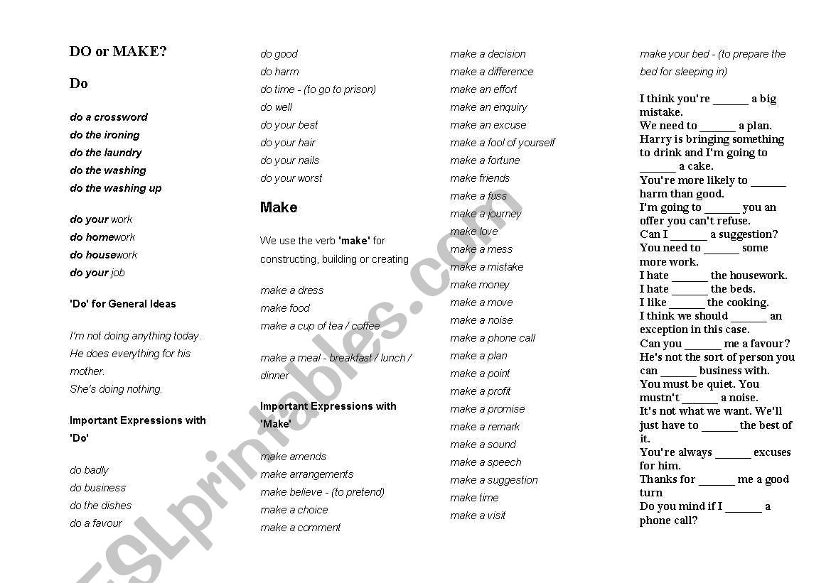 do or make worksheet