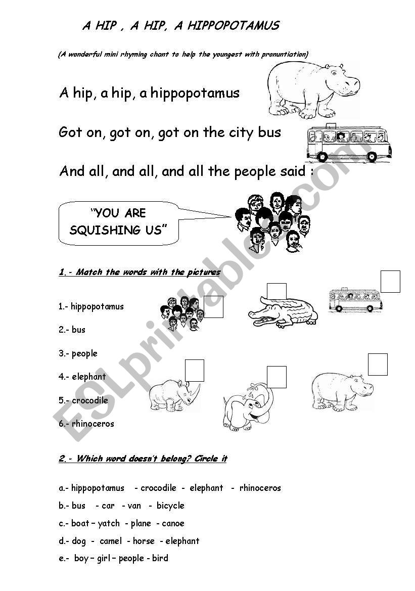 a hip, a hip, a hipopotamus worksheet