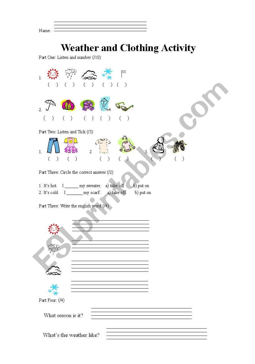 Weather and clothing worksheet