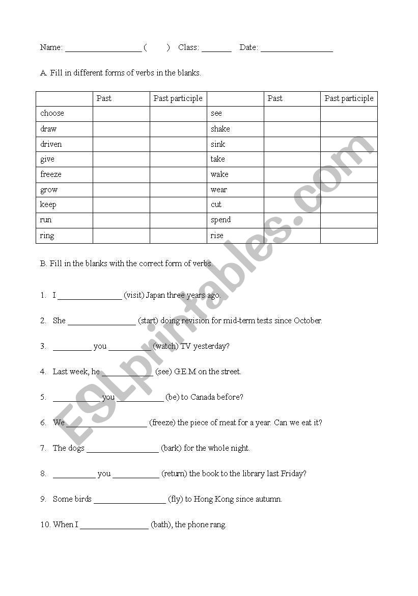 Present perfect tense worksheet