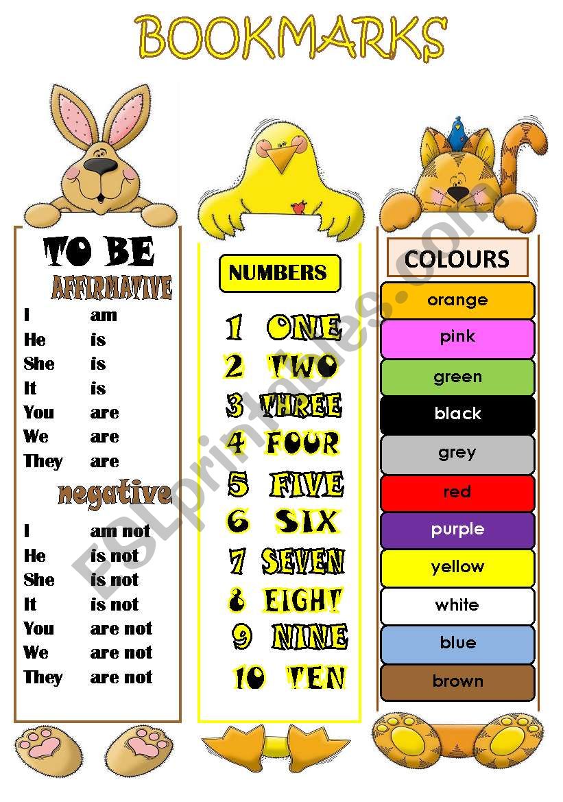 BOOKMARKS worksheet