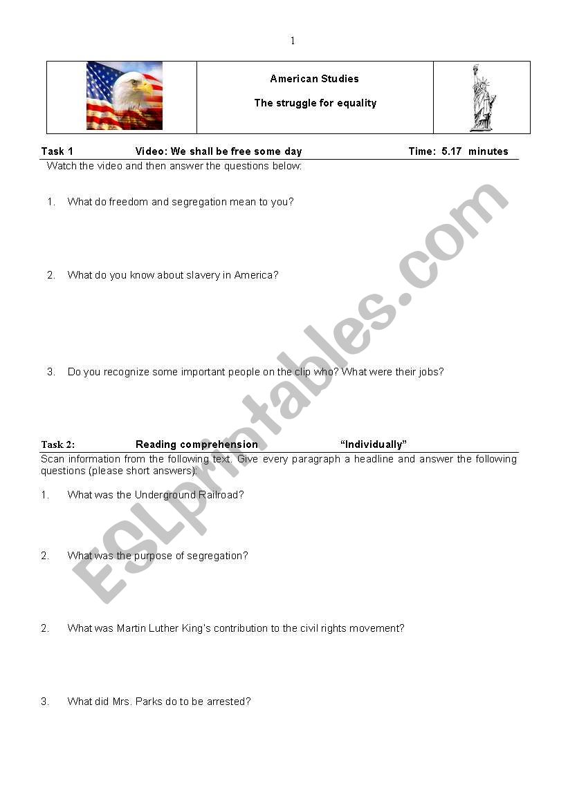 The Struggle for Equality worksheet