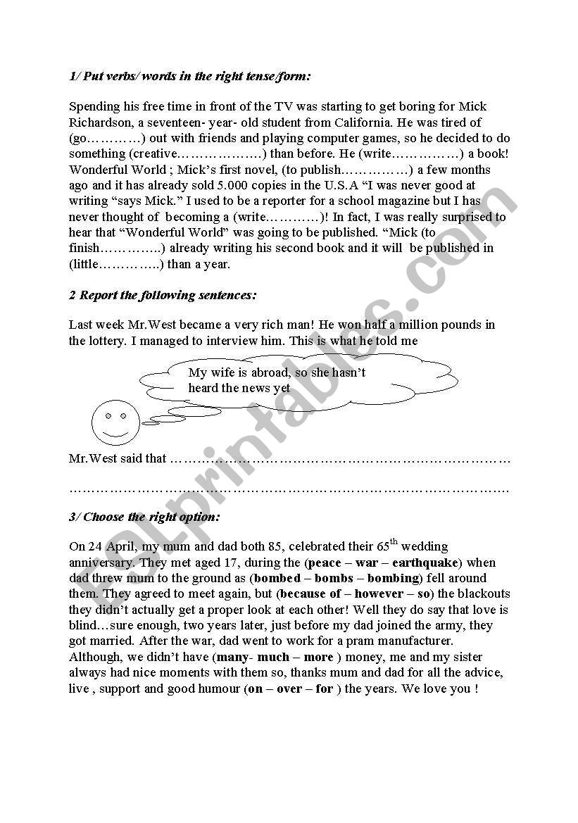 Language Exersices  worksheet