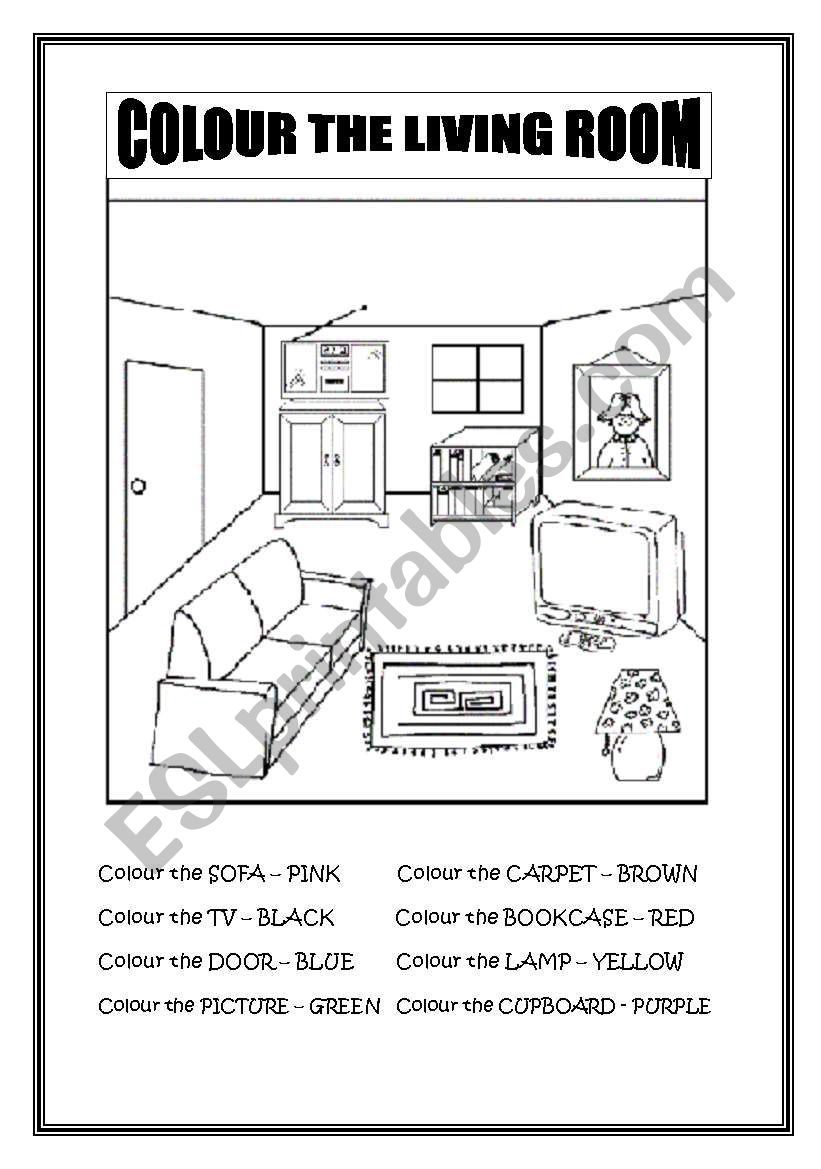 Colour the Living Room worksheet