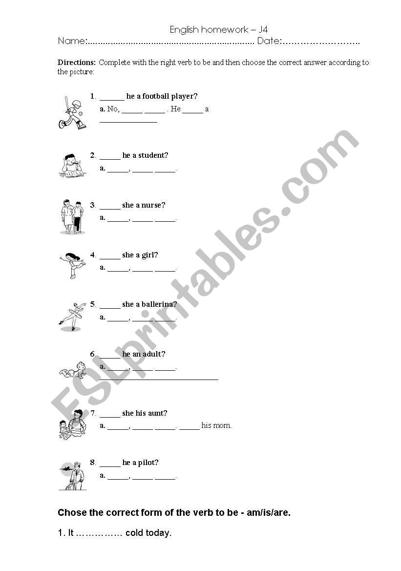 verb to be worksheet