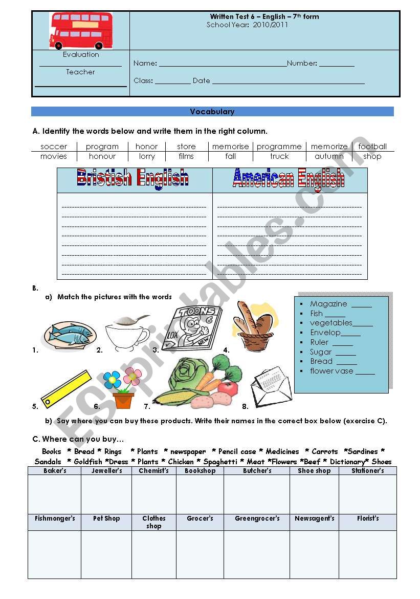 Vocabulary and grammar test - version 2 