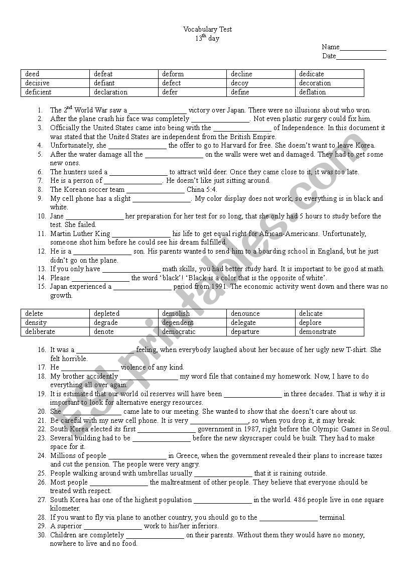 Vocabulary Test Day 13 (LinguaForum)