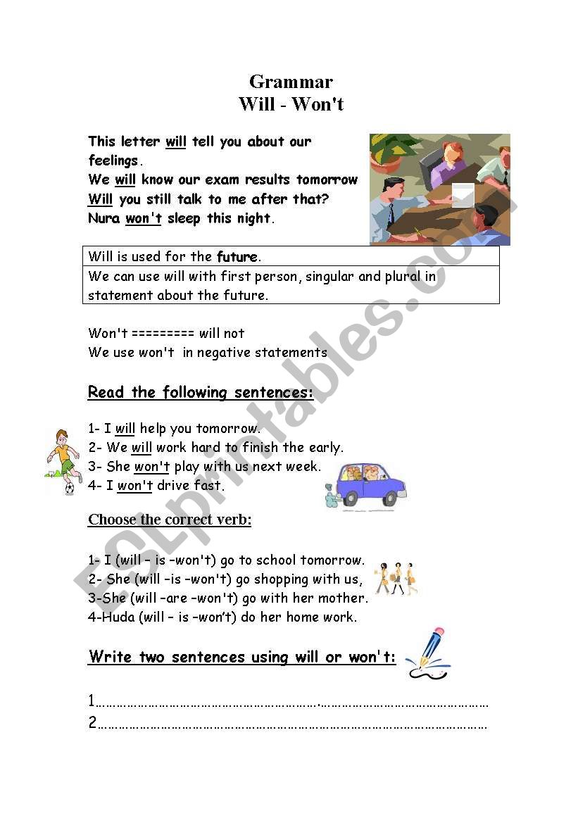 will  wont worksheet