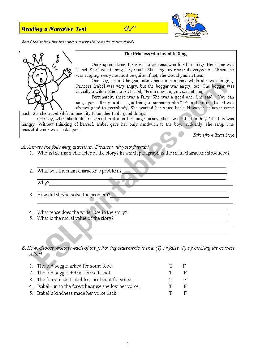 Reading Narrative Texts worksheet