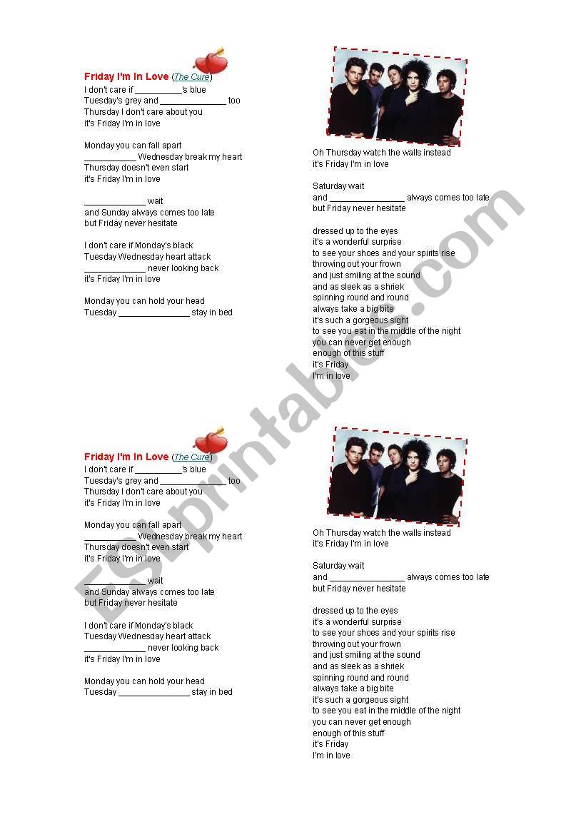Friday I´m in Love - The Cure worksheet
