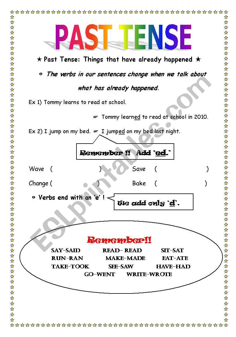 past tense worksheet  worksheet