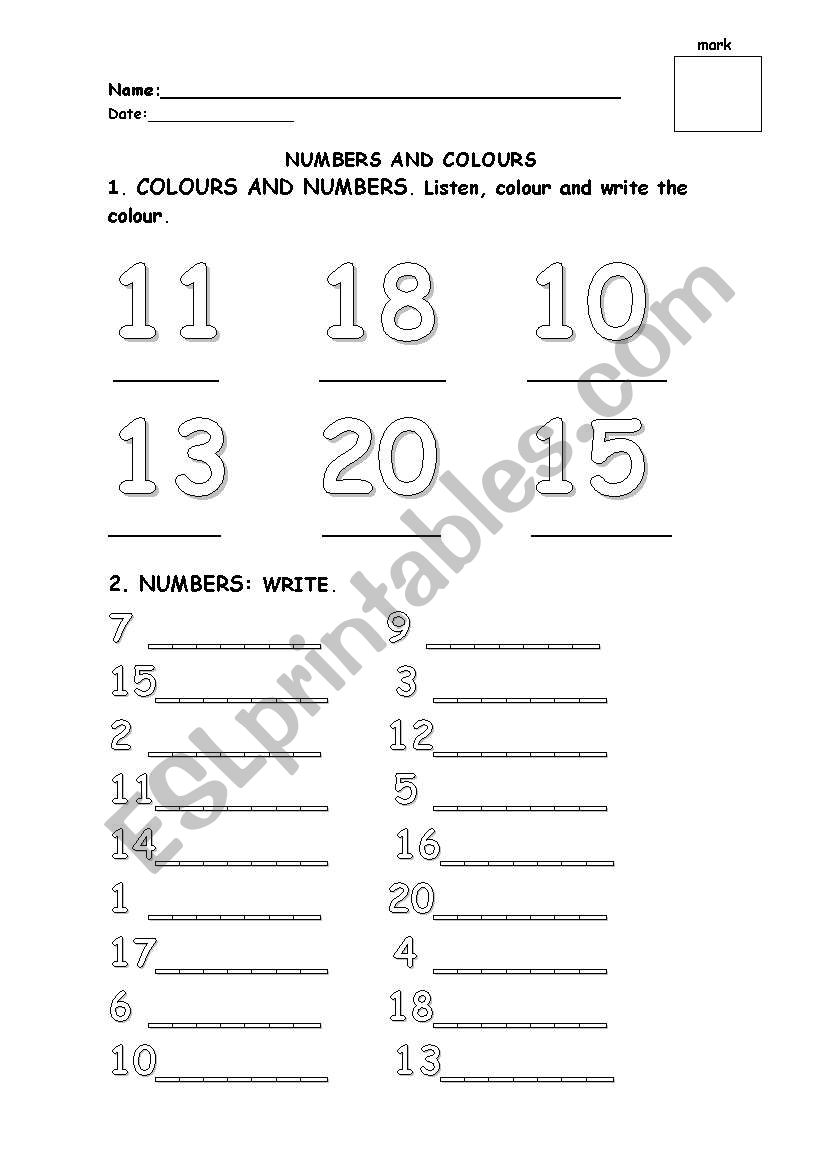 EXERCISE ABOUT NUMBERS AND COLOURS