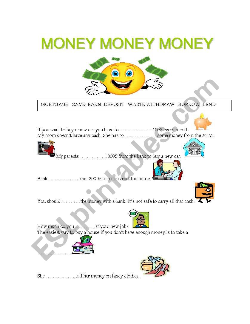 Money vocab worksheet