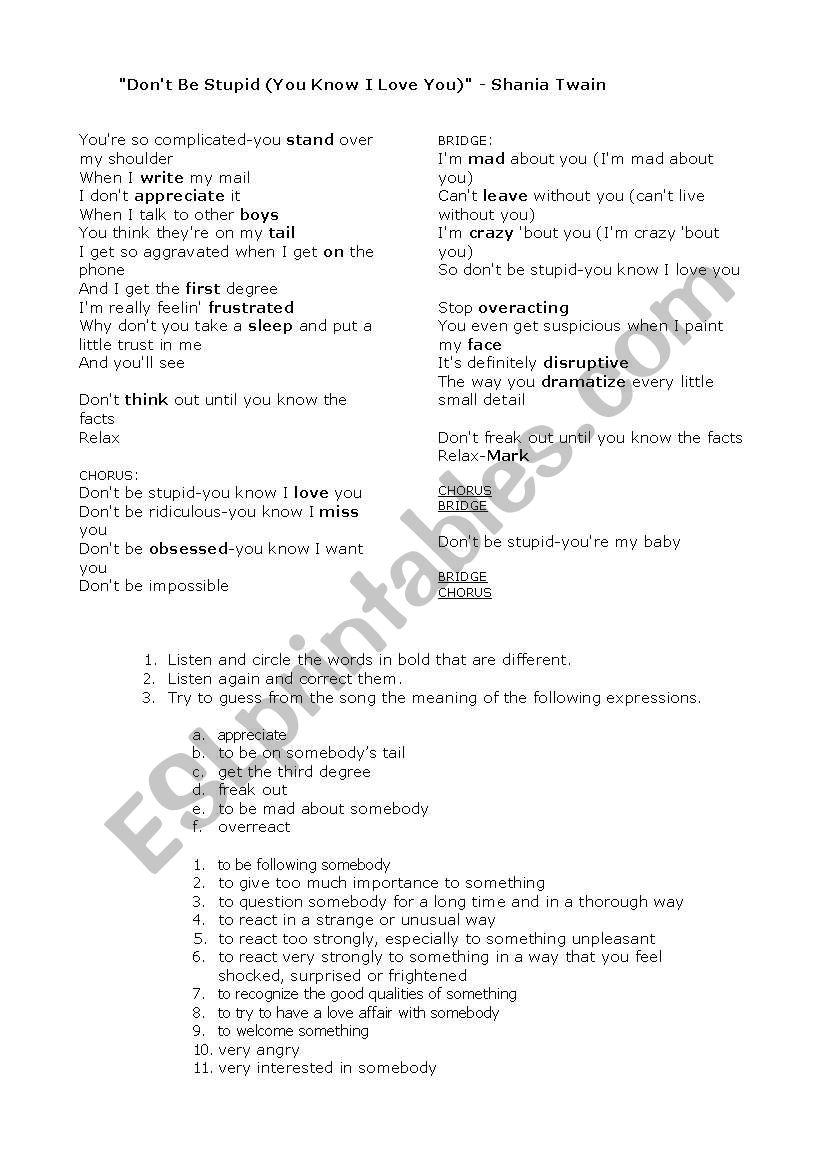 DonÂ´t be stupid - Shania Twain