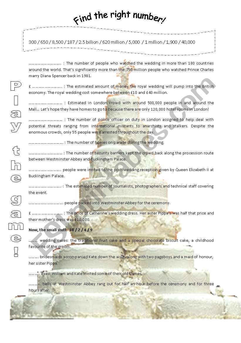 Royal wedding in numbers worksheet